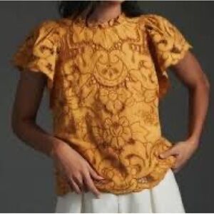 Anthro The Lainie High-Neck Lace Cutwork Blouse